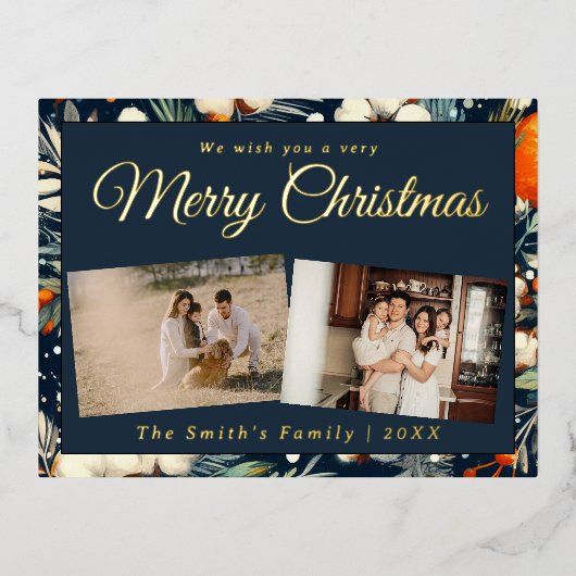 Kerstfoto  retro bloemenfoto folie feestdagen briefkaart (Voorkant)