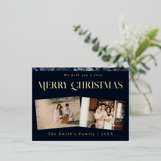 Kerstfoto  retro bloemenfoto folie feestdagen briefkaart (Staand Voorkant)