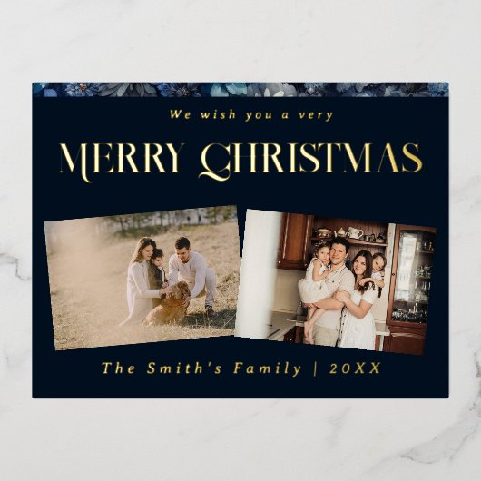 Kerstfoto  retro bloemenfoto folie feestdagen briefkaart (Voorkant)