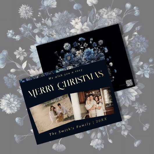 Kerstfoto  retro bloemenfoto folie feestdagen briefkaart