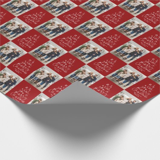 Kerstfoto rode vakantie cadeaupapier (Hoek)