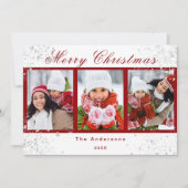 Kerstfoto rode witte glitter sparren modern (Voorkant)