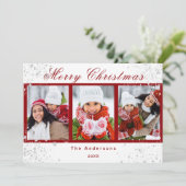 Kerstfoto rode witte glitter sparren modern (Staand voorkant)