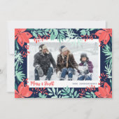 Kerstfoto Rood Bloemmotief Botanisch Groen Feestdagenkaart (Voorkant)