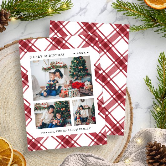 Kerstfoto Rood Geruit Feestdagenkaart