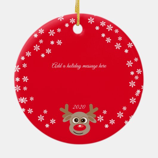 Kerstfoto Rood Schattige rendier Wit Script Keramisch Ornament (Achterkant)