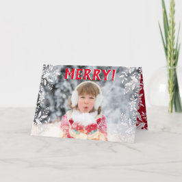 Kerstfoto rood, wit, Holly, feestelijk Feestdagen Kaart