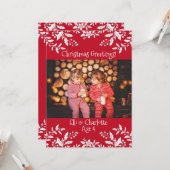 Kerstfoto rood, wit Holly, feestelijk Kaart (Voorkant / Achterkant in situ)