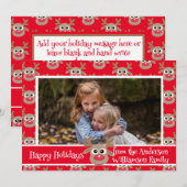 Kerstfoto Rood Wit Schattige rendierpatroon Feestdagenkaart (Voorkant / Achterkant)