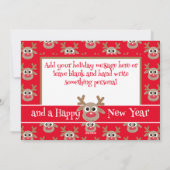 Kerstfoto Rood Wit Schattige rendierpatroon Feestdagenkaart (Achterkant)