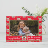 Kerstfoto Rood Wit Schattige rendierpatroon Feestdagenkaart (Staand voorkant)