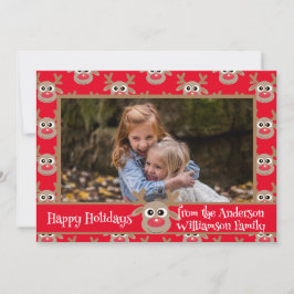 Kerstfoto Rood Wit Schattige rendierpatroon Feestdagenkaart