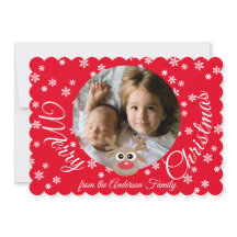 Kerstfoto Rood Wit Script Schattige rendier