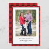 Kerstfoto Rood Zwart Plaid Feestdagenkaart (Voorkant / Achterkant)