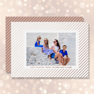 kerstfoto Roos Gold Pinstripe Folie Feestdagenkaart