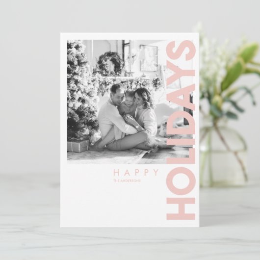 kerstfoto | Roze Happy Holiday (Staand voorkant)