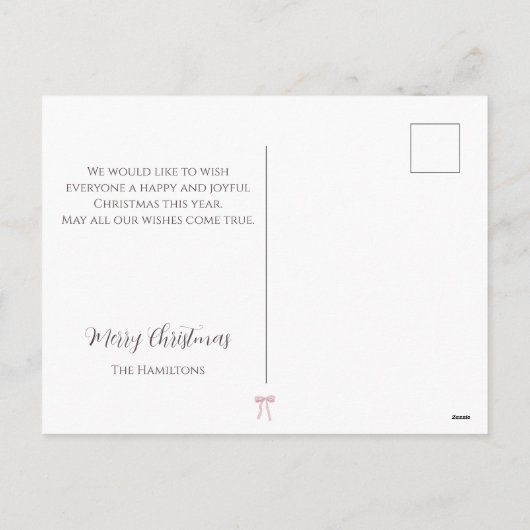 Kerstfoto Roze strik Coquette Garland Feestdagenkaart (Achterkant)