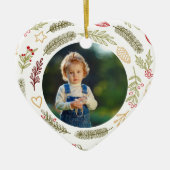 kerstfoto Rustic Pine Foliage Heart Shape Keramisch Ornament (Voorkant)