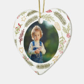 kerstfoto Rustic Pine Foliage Heart Shape Keramisch Ornament (Links)