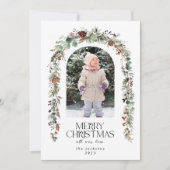 Kerstfoto Rustiek groen bessen ceder Feestdagenkaart (Voorkant)