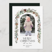 Kerstfoto Rustiek groen bessen ceder Feestdagenkaart (Voorkant / Achterkant)