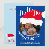 Kerstfoto Santa Hat Schattige Blauw Feestdagenkaart (Voorkant / Achterkant)