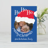 Kerstfoto Santa Hat Schattige Blauw Feestdagenkaart (Staand voorkant)