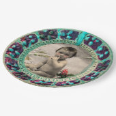 KERSTFOTO SJABLOON BABY'S EERSTE KERSTFEEST IN BLU PAPIEREN BORDJE (Gekanteld)