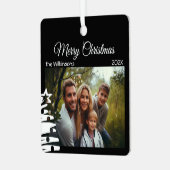 Kerstfoto Sjabloon Zwart Minimale Vakantie Metalen Ornament (Voorkant links)