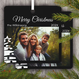 Kerstfoto Sjabloon Zwart Minimale Vakantie Metalen Ornament