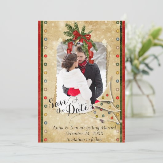 kerstfoto: sla de datum op save the date (Staand voorkant)