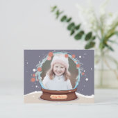 Kerstfoto Sneeuw Wereldbol Feestdagenkaart (Staand voorkant)