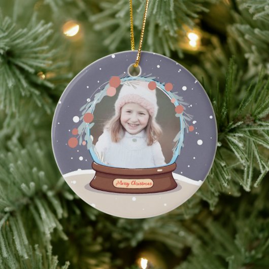 Kerstfoto Sneeuw Wereldbol Keramisch Ornament (Boom)