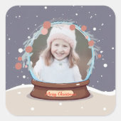 Kerstfoto Sneeuw Wereldbol Vierkante Sticker (Voorkant)