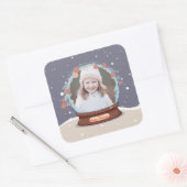 Kerstfoto Sneeuw Wereldbol Vierkante Sticker (Envelop)