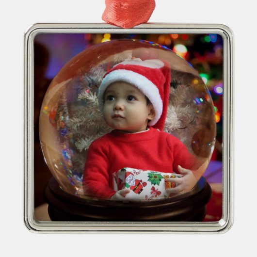 Kerstfoto Snowglobe Magical Holiday Lights Metalen Ornament (Voorkant)