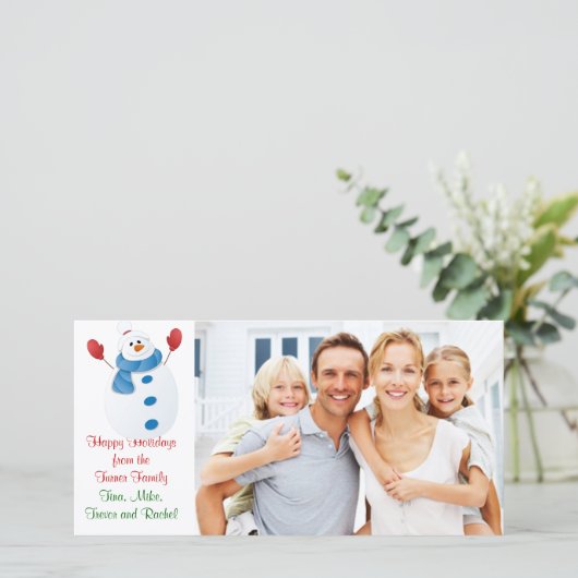kerstfoto Snowman Feestdagenkaart (Staand voorkant)