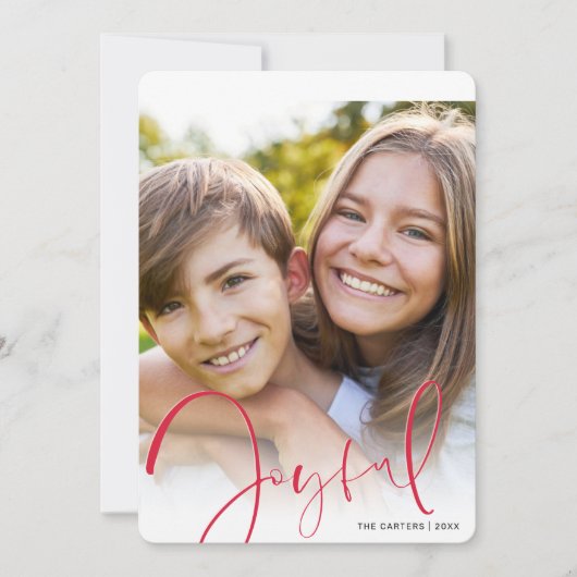 KERSTFOTO stijlvol script rood vrolijk Feestdagenkaart (Voorkant)