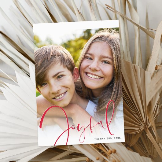 KERSTFOTO stijlvol script rood vrolijk Feestdagenkaart