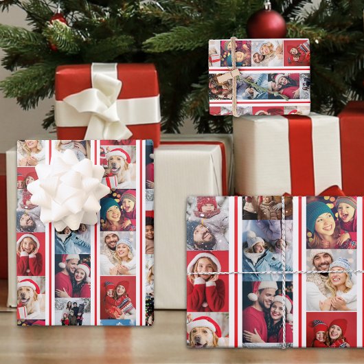 Kerstfoto Stripe Collage Vakantie Inpakpapier Vel