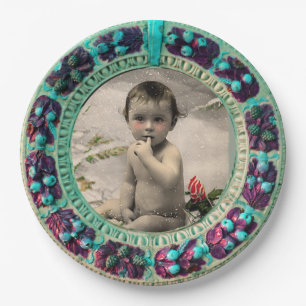KERSTFOTo TEMPLATE BABY'S EERSTE KERSTMIS BLAUW Papieren Bordje