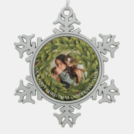 kerstfoto tin sneeuwvlok ornament