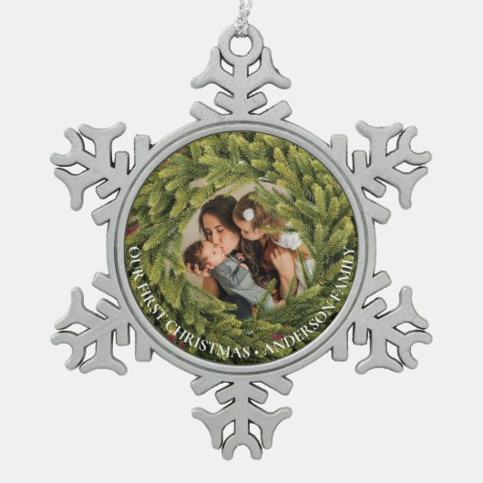 kerstfoto tin sneeuwvlok ornament (Voorkant)