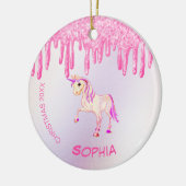 kerstfoto Unicorn Pink Glitter Girly Keramisch Ornament (Links)