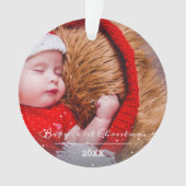 kerstfoto van baby voor het eerste kerstscript ornament (voorkant)