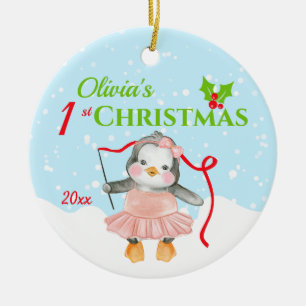 Kerstfoto van baby's 1e Kerstmis Roze Ballerina Pi Keramisch Ornament
