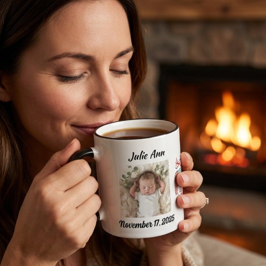 Kerstfoto van baby's eerste kerst personaliseren mok