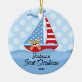 Kerstfoto van baby's eerste zeilboot keramisch ornament (Voorkant)
