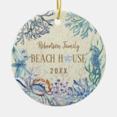 kerstfoto van Beach House Coastal Keramisch Ornament (Voorkant)