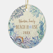 kerstfoto van Beach House Coastal Keramisch Ornament (Links)